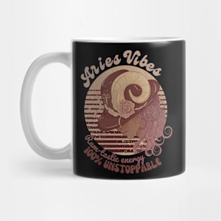 Funny Aries Zodiac Sign - Aries Vibes, Ramstastic Energy, 100% Unstoppable - Vintage Mug